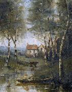 La riviere en bateau et la maison Jean-Baptiste-Camille Corot